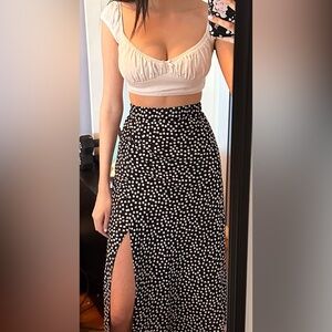 Princess Polly Midi Skirt White/ Black Floral